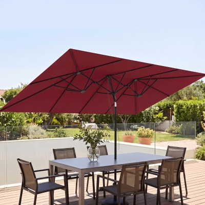 Outsunny Double-Sided Patio Umbrella Parasol with Tilt, Adjustable Height, Vents and 12 Ribs, for Garden, Deck, Pool, Wine Red