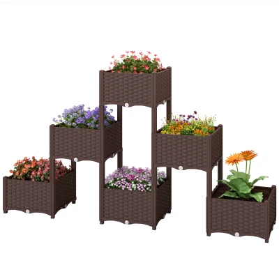 Outsunny Plastic Raised Garden Bed with Legs, Self Watering Elevated Planter Boxes with Drainage Holes and Plugs