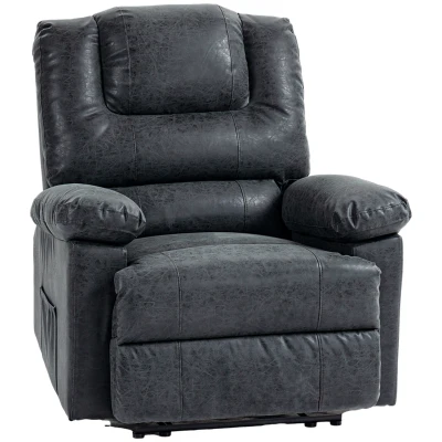 HOMCOM PU Leather Reclining Chair, Manual Recliner Chair for Living Room with Footrest, 2 Side Pockets, Steel Frame, Black