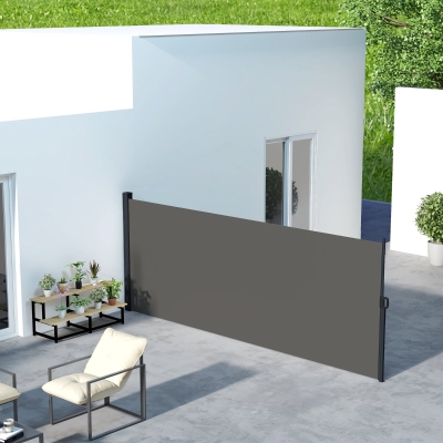 Outsunny 13' x 5' Retractable Side Awning, Outdoor Privacy Screen for Garden, Hot Tub, Balcony, Terrace, Pool, Dark Grey