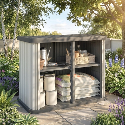 Outsunny 127 Gallon Outdoor Storage Cabinet, UV Resistant Garden Storage Container for Patio, Porch, Poolside, Grey