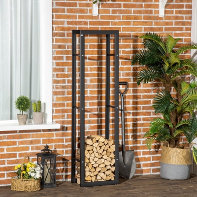 HOMCOM 15.7" x 9.8" x 59.1" Firewood Rack Outdoor, Log Holder Fireplace Storage Rack with Handles and 220 lbs. Weight Capacity, Black