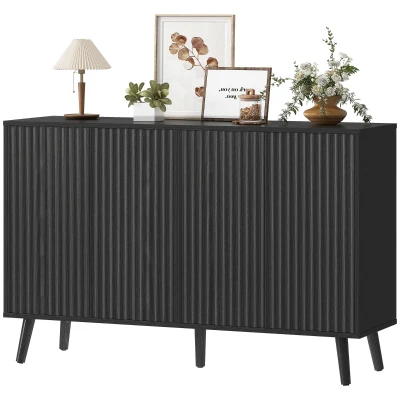 HOMCOM Buffet Cabinet with Storage, Modern Fluted Sideboard with Adjustable Shelves for Dining Room Living Room, Black