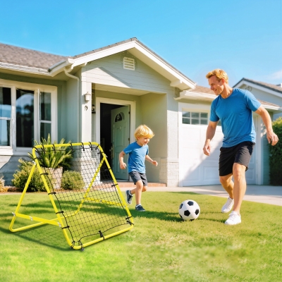 HOMCOM Volleyball Rebounder Net Football Training Aid Kickback Target Play Yellow