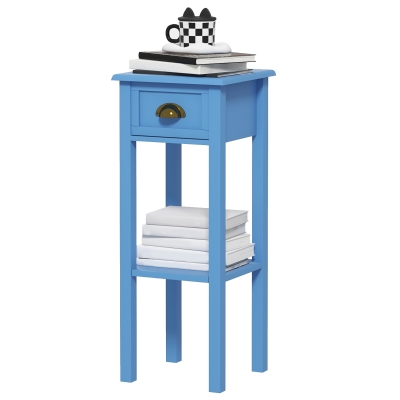 HOMCOM 2-Tier Side Table with Drawer & Shelf, Light Blue