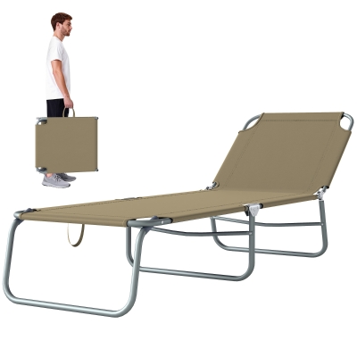 Outsunny Folding Outdoor Lounge Chair Reclining Tanning Chair with Breathable Mesh Fabric for Patio Garden Pool, Brown