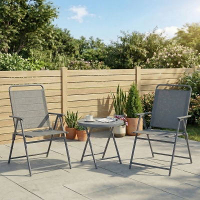 Outsunny 3 Pieces Outdoor Bistro Set, Folding Patio Table and Chairs with Tempered Glass Tabletop for Garden, Deck & Backyard
