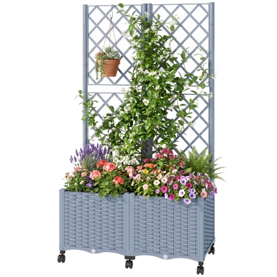 Outsunny Planter Box with Trellis, Self-Watering Raised Bed, Gray
