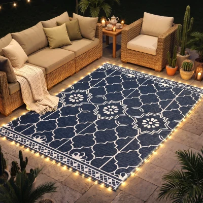 Outsunny 10' x 8' Outdoor Reversible Rug with LED Lights & Carry Bag