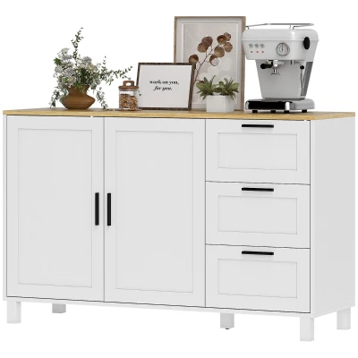 HOMCOM Buffet Cabinet with Soft-Close Doors, Modern Sideboard with 3 Drawers for Living Room, Kitchen and Dining Room, White