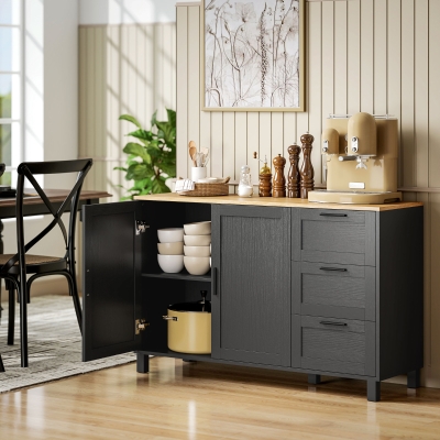 HOMCOM Buffet Cabinet with Soft-Close Doors, Modern Sideboard with 3 Drawers for Living Room, Kitchen and Dining Room, Black