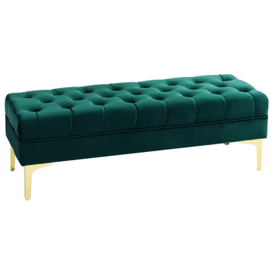 HOMCOM End of Bed Bench, Upholstered Bench, Entryway Shoe Bench with Button Tufted for Living Room, Bedroom, Dark Green
