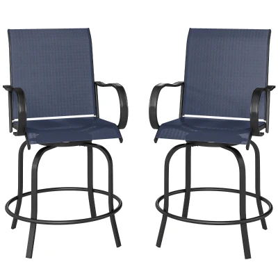 Outsunny Outdoor Bar Stools Set of 2, 360° Swivel Bar Height Chairs, 26.8" x 29.5" x 48.4", Navy Blue