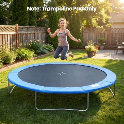 Soozier Trampoline Pad, 14FT Replacement Trampoline Safety Pad Mat Spring Cover, Water-Resistant, UV-Resistant, Tear-Resistant, No Holes for Pole, Blue