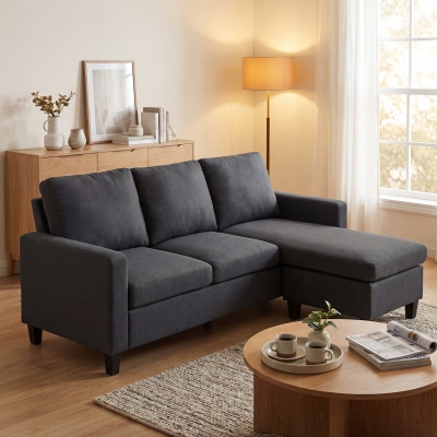HOMCOM L-Shape Sofa, Modern Sectional Couch with Ottoman, Corner Sofa for Living Room, Dark Grey
