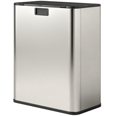 HOMCOM Dual Trash Can with Soft-Close Lid, Garbage Can with Removable Inner Bucket for Kitchen 2 x 7.4 Gal (2 x 28 L), Silver