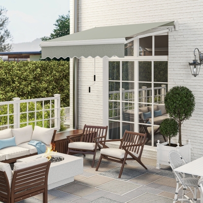 Outsunny 8'x7' Patio Awning Manual Retractable Sun Shade Outdoor Deck Canopy Shelter, Light Grey