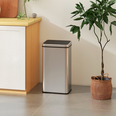 HOMCOM 13.2 Gal (50 L) Automatic Garbage Can w/ Soft-Close Lid, Touchless Trash Can with Fingerprint Resistant Stainless Steel