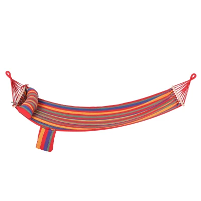 Outsunny Cotton Hammock Portable Soft Swing Sleeping w/ Headrest & Side Pocket Deluxe Swing Chair for Beach, Yard, Bedroom, Patio, Porch, Indoor, Outdoor, Rainbow Stripes