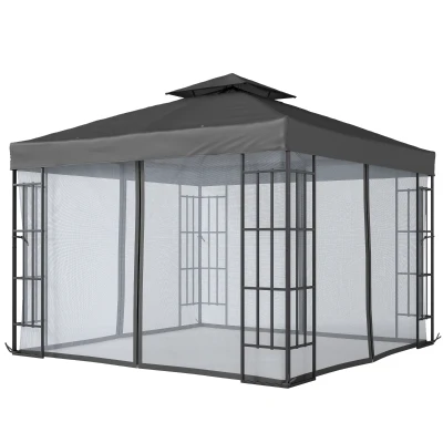 Outsunny 10'x10' Garden Gazebo Patio Canopy Portable Party Event Backyard w/ Mosquito Netting Dark Grey