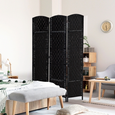 HOMCOM 6ft Folding Room Divider, 3 Panel Wall Partition with Wooden Frame for Bedroom, Home Office, Black