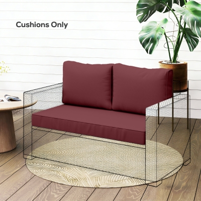 Outsunny 2 Seater Outdoor Seat Cushions with Backrest, Loveseat Double Sofa Outdoor Furniture Cushions, Wine Red