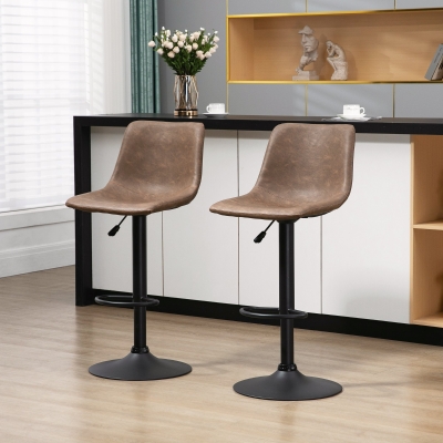 HOMCOM Adjustable Counter Height Bar Stools Set of 2, 360° Swivel Kitchen Counter Stools Dining Chairs with Backs, Vintage Leather, Brown