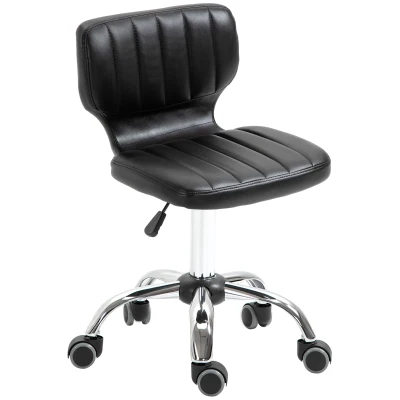 HOMCOM Height Adjustable Salon Stool, PU Leather Rolling Stool with Back, Wheels for Beauty, Spa, Tattoo, Home Office, Black
