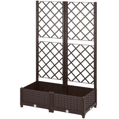 Outsunny Raised Garden Bed with Trellis, Plastic Raised Flower Bed with Drainage Holes and Drain Plugs