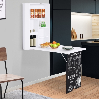 HOMCOM Wall Mounted Table Fold Out Convertible Desk, Multi-Functional Space Saving Computer Desk with Writing Floating Board for Students, White and Black