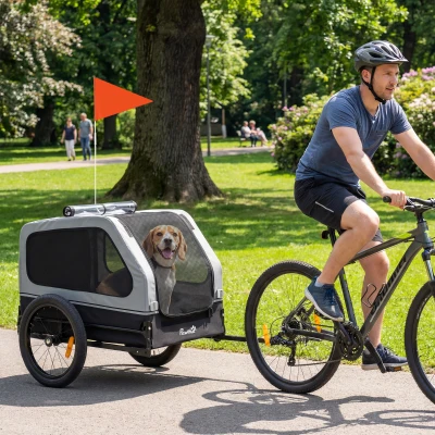 PawHut Dog Bike Trailer with Ramp & Universal Coupler, Gray