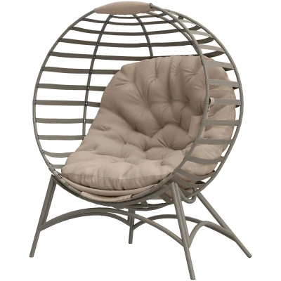 Outsunny Egg Chair, Patio Lounge Chair, Foldable Basket Chair with Large Seat Cushion, Side Pocket, Sand