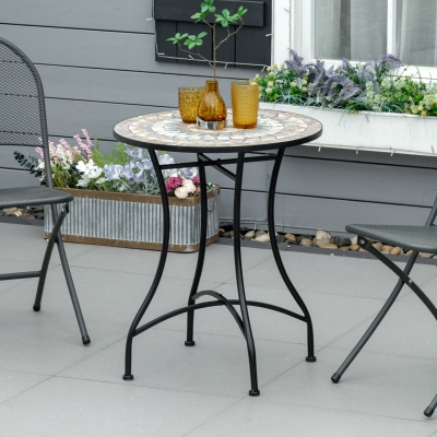 Outsunny Mosaic Patio Table, Round Coffee Table with Metal Frame, Garden Furniture for Outdoor, Poolside, Green