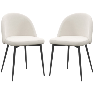 HOMCOM Set of 2 Mid-Back Dining Chair, Mid-Back Velvet-touch Upholstery Kitchen Chair for Living Room Dining Room, Cream White