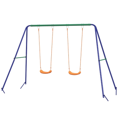 Outsunny Kids Swing Set Outdoor Metal Swing Frame with Double Swing Seats for 1-2 Children Aged 3-8 Years Old