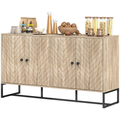 HOMCOM Sideboard Buffet Cabinet with 2 Adjustable Shelves and Steel Base, TV Stand, Coffee Bar Cabinet for Living Room, Oak
