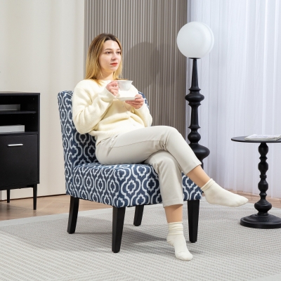 HOMCOM Armless Accent Chair for Bedroom, Upholstered Slipper Side Chair for Living Room with Wood Legs, Blue