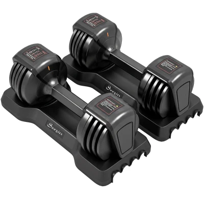 Soozier 5-25 lbs Adjustable Dumbbell Set of 2, 5-in-1 Dumbbell Weights with Quick-Dial System, Non-Slip Grip, Storage Tray