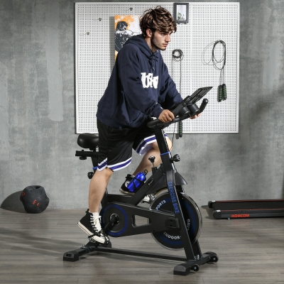 Soozier Adjustable Upright Stationary Exercise Bike w/ LCD Display, Indoor Cycling Bike for Home w/ Adjustable Resistance, Black