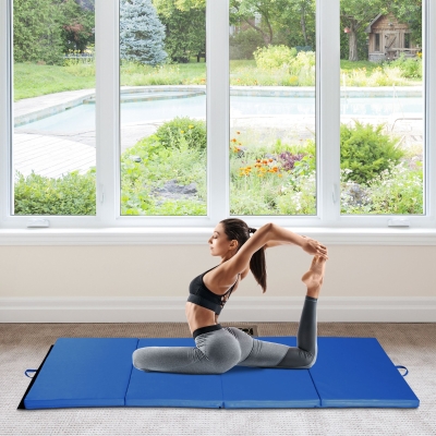 Soozier 4'x8'x2" Folding Gymnastics Tumbling Mat, Exercise Mat with Carrying Handles for Yoga, MMA, Martial Arts, Stretching, Core Workouts, Dark Blue