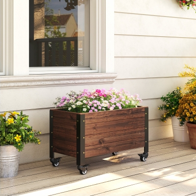 Outsunny Raised Garden Bed with Wheels & Drainage Holes, Outdoor Planter Box with Liner for Patio Balcony