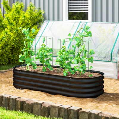 Outsunny 4.9' x 2' x 1' Large Outdoor Planter Box, Galvanized Raised Garden Bed with Metal Plant Stake, Black