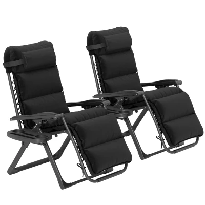 Outsunny 2pcs Reclining Zero Gravity Chair with Adjustable Backrest, Folding Garden Sun Lounger with Removable Cushion, Grey