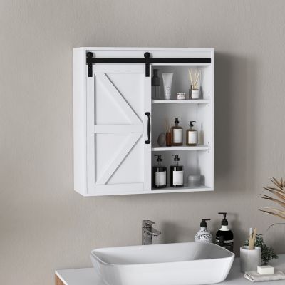 kleankin Bathroom Medicine Cabinet, Wall Cabinet with Sliding Door and Adjustable Shelf, 22.8" x 7.8" x 24.4", White