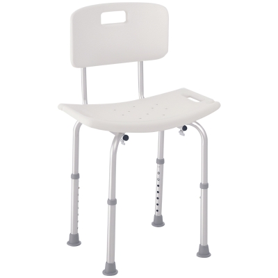 HOMCOM Bath Chair with Back, Adjustable Height Non-slip Shower Stool Bench Tool-Free Assembly Bathroom Aids, White