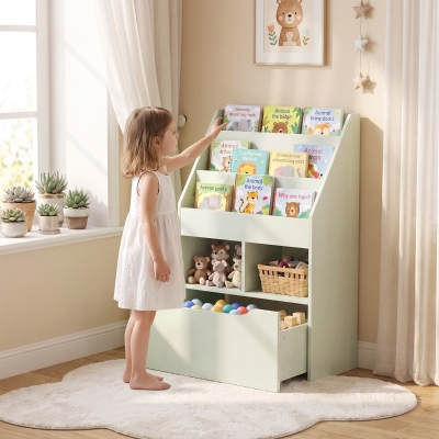 HOMCOM Kids Bookcase with Storage Drawer for Books, Reading Nook, for Classroom, Bedroom, Playroom, Green