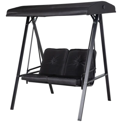 Outsunny 2-Seater Outdoor Porch Swing with Adjustable Canopy, Patio Swing Chair for Garden, Poolside, Backyard, Black