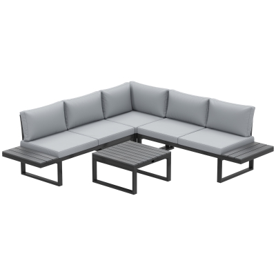 Outsunny 4 Pieces Outdoor Patio Furniture Set, 5-Level Reclining Garden Corner Sofa Set, Outdoor Lounge Conversation Sectional