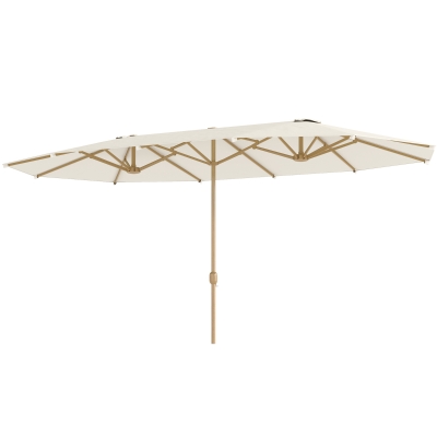 Outsunny 15 ft Double-Sided Patio Umbrella with Twin Canopy, UPF30+ Extra Large Rectangular Market Umbrella with Crank, Beige