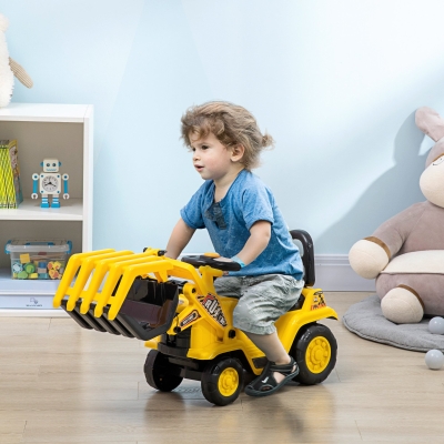 Aosom Ride On Excavator Toy No Power Digger with Realistic Sound Grabber Storage, for 2-4 Years Old, 32.7"x10.6"x15.4", Yellow